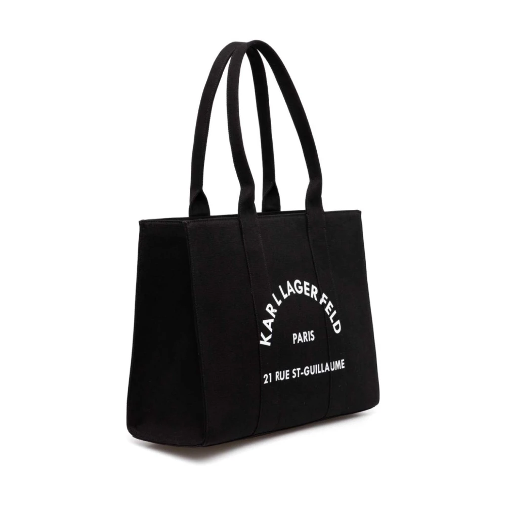 Karl Lagerfeld Tote L Zwart Canvas Cirkelvormig Logo Black Dames