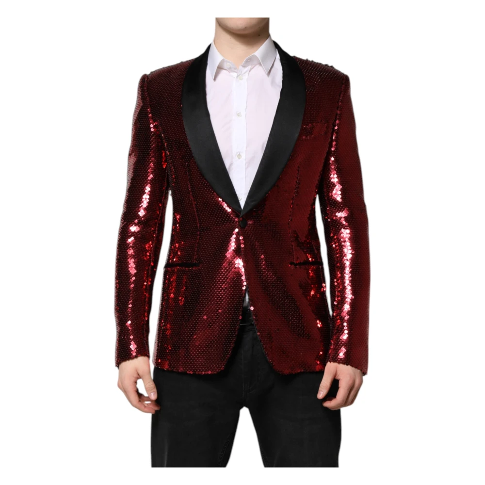 Dolce & Gabbana Men's Red Sequin Embellish Blazer Jacket - Blazers - M - Jackets