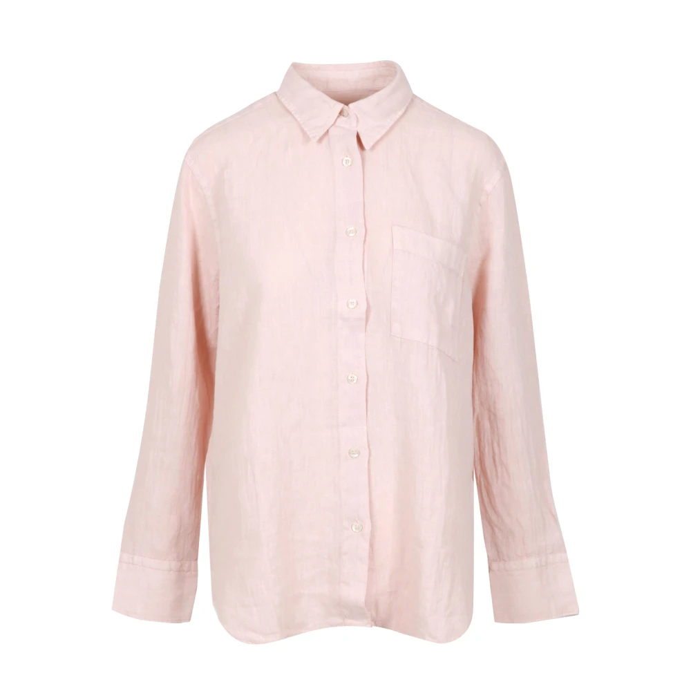 Roy Roger's Linnen Kraag Shirt Lange Mouw Knoop Pink Dames