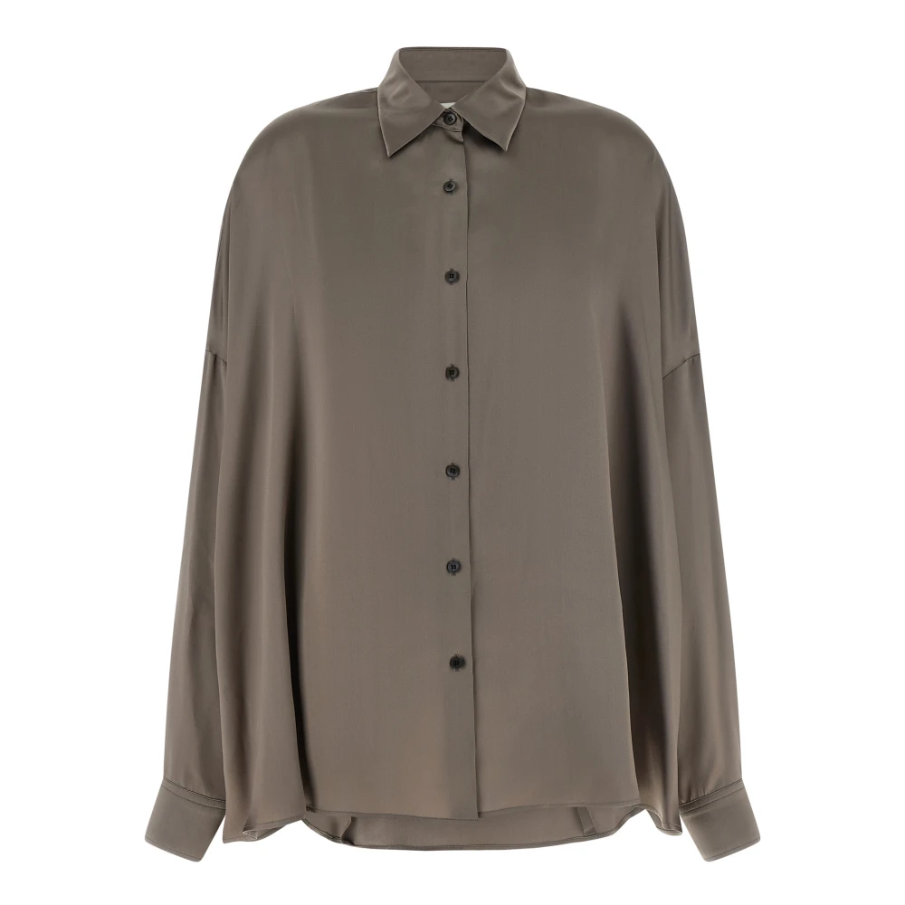 Dries Van Noten Men's Gray Casual Shirts, S, Casia Shiny Silk Shirt