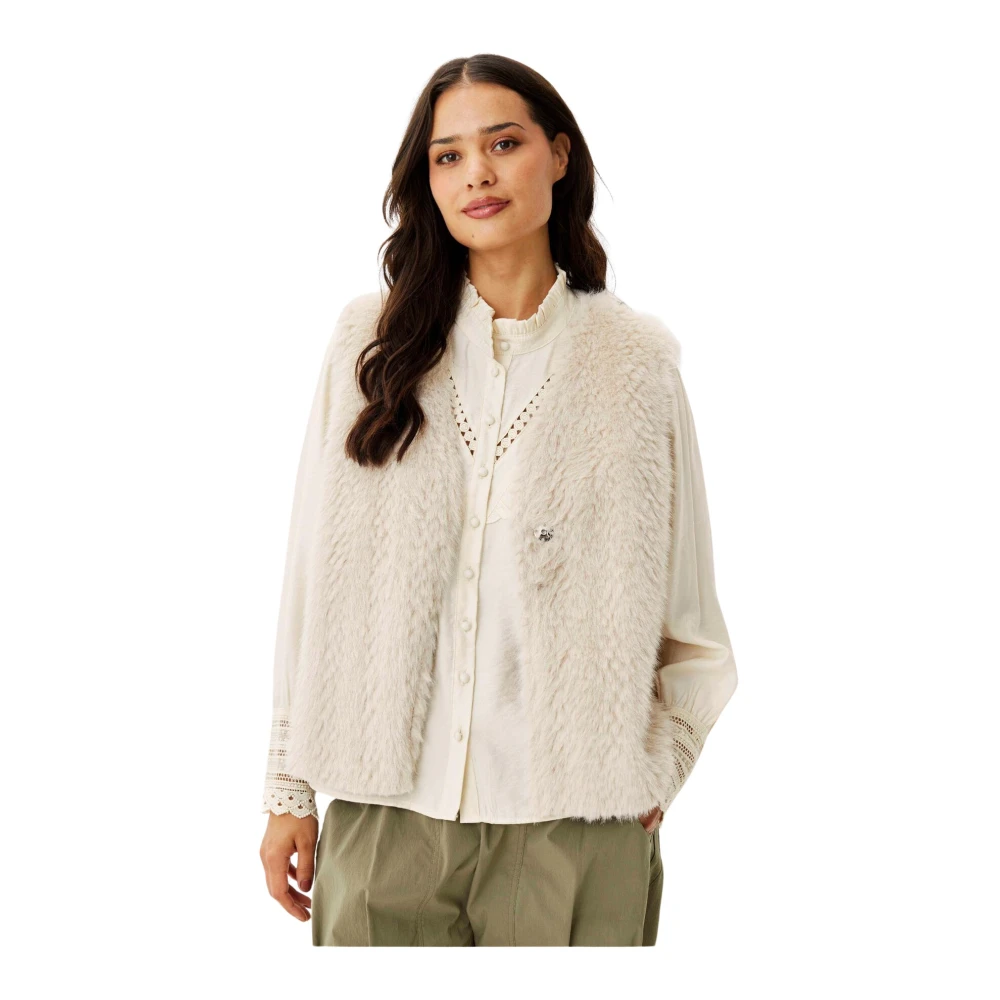IN Front Faux Fur Vest Light Sand Beige Dames