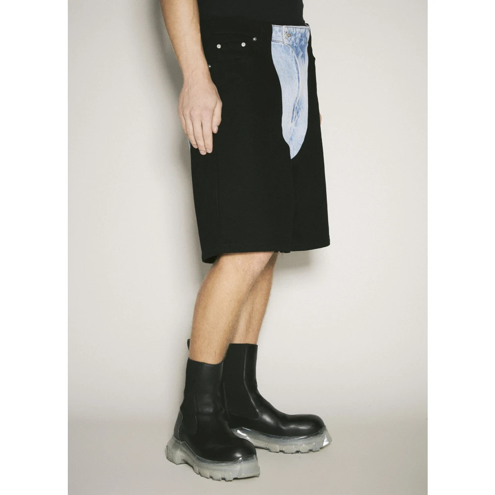 Mugler Contrast Panel Denim Shorts Black Heren