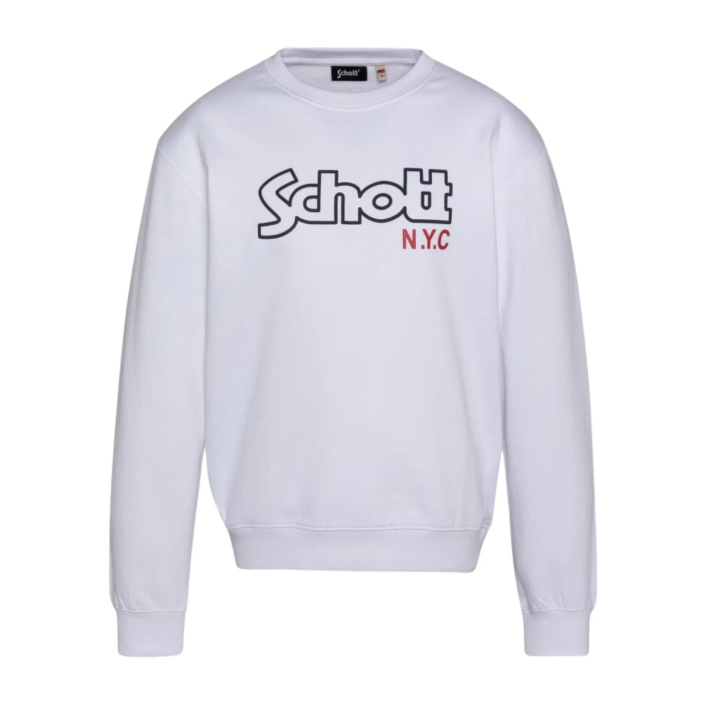 Schott NYC Iconische Sweater Wit Ronde Hals Lange Mouwen White Heren