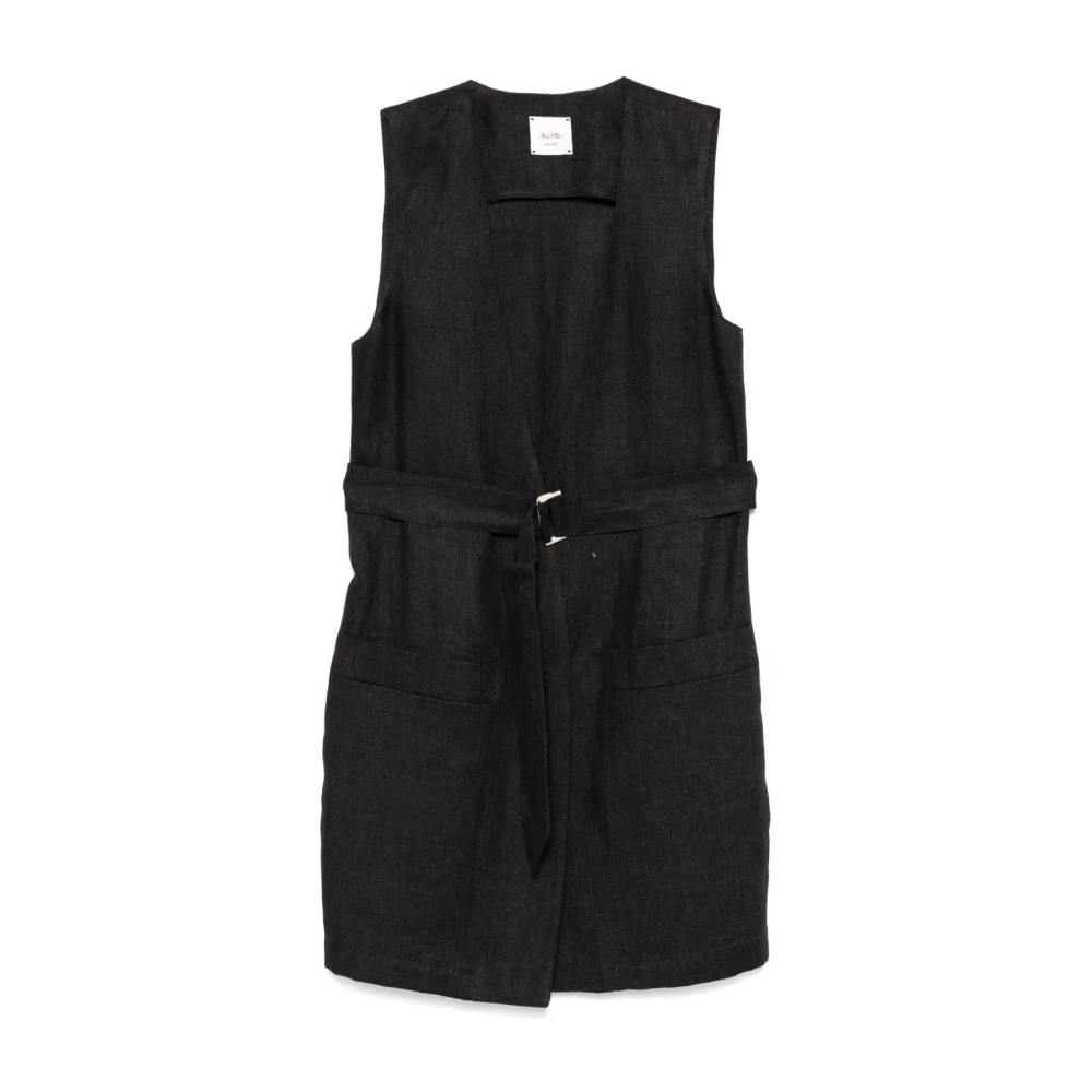 Alysi Zwarte Mouwloze V-hals Trui met Riem Black Dames
