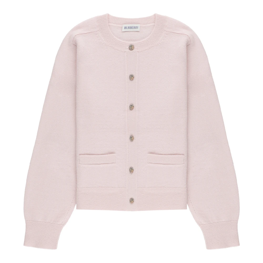 Burberry Girls Pink Check Patch Wool Cashmere Cardigan - Kids Cardigans - 4 Y - Kids