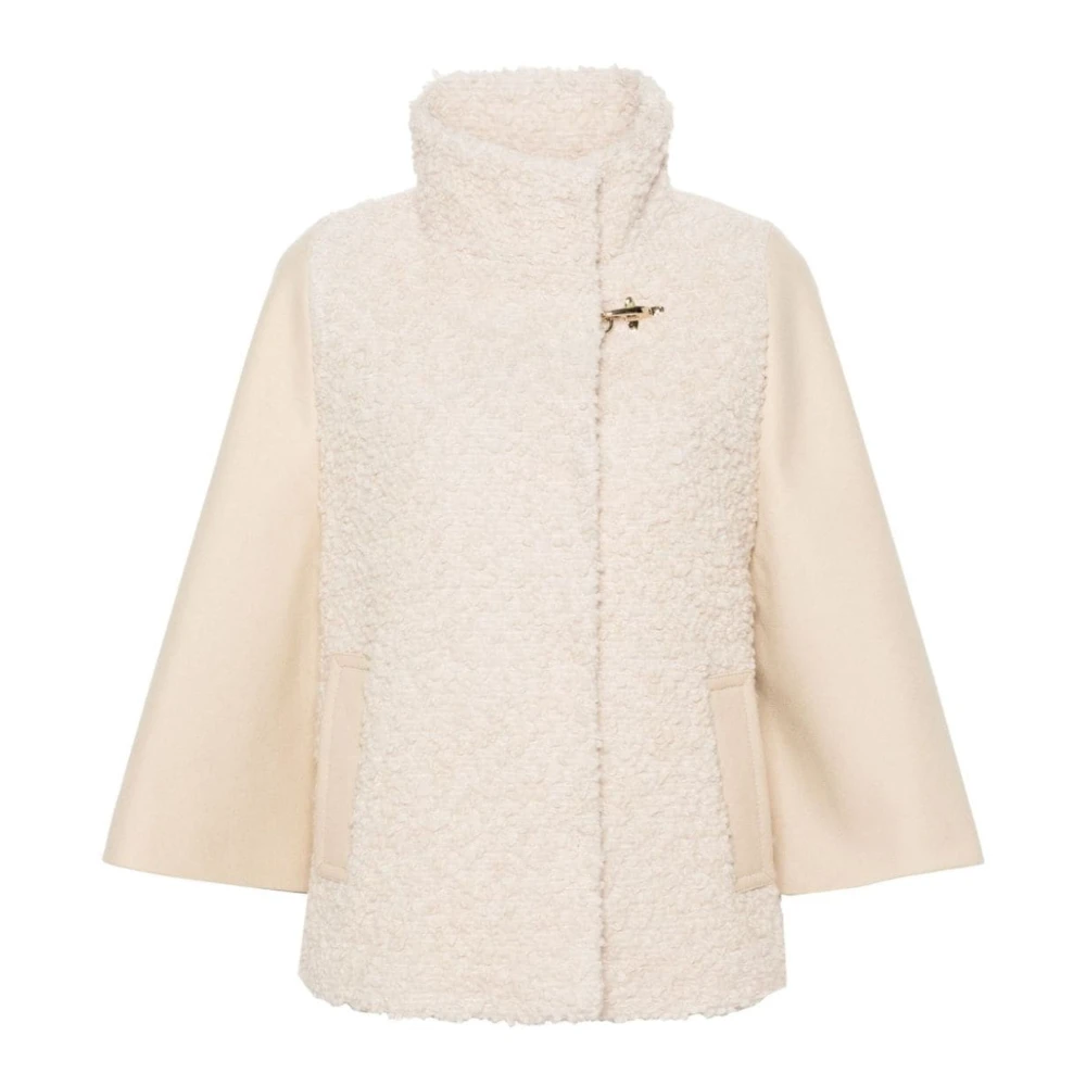 Fay Beige Bouclé Jas met Gancini Gesp Beige Dames