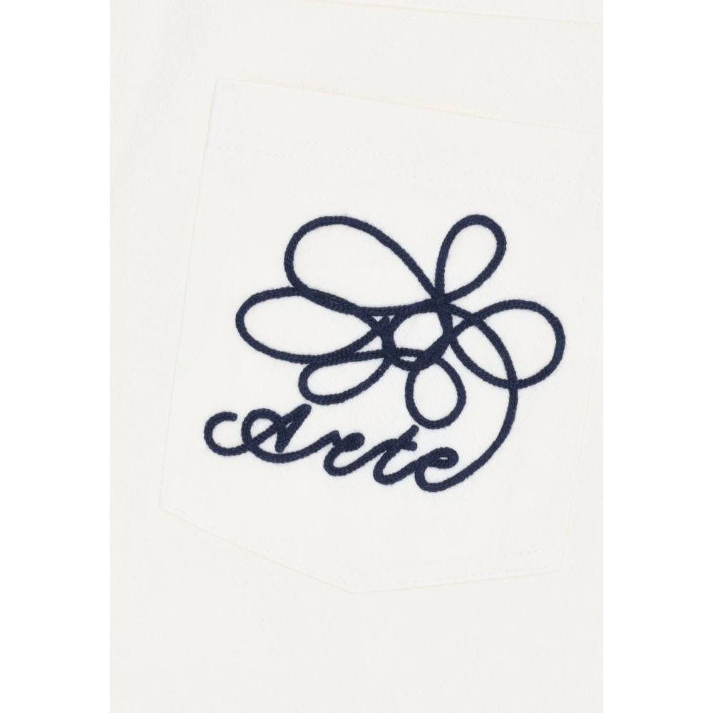 Arte Antwerp Geborduurde Denim Broek Creme Beige Heren