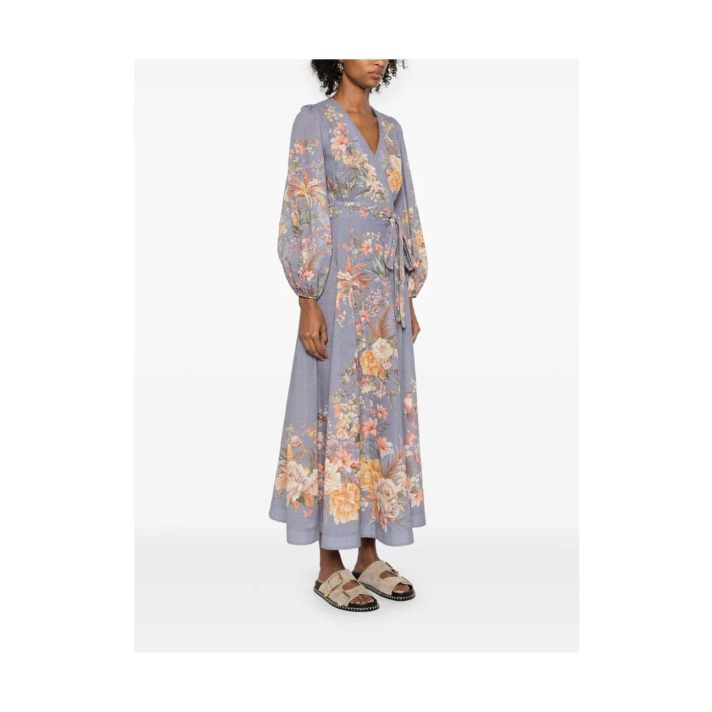 Zimmermann Blauwe Omslagjurk Elastische Manchetten Purple Dames