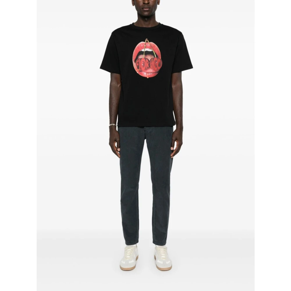 Fiorucci Zwart Mond Logo T-shirt Black Heren
