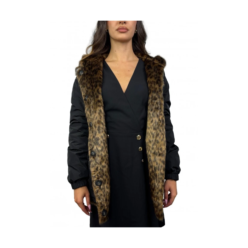 Pinko Omkeerbare Zwarte Bomberjas met Nepbont Brown Dames