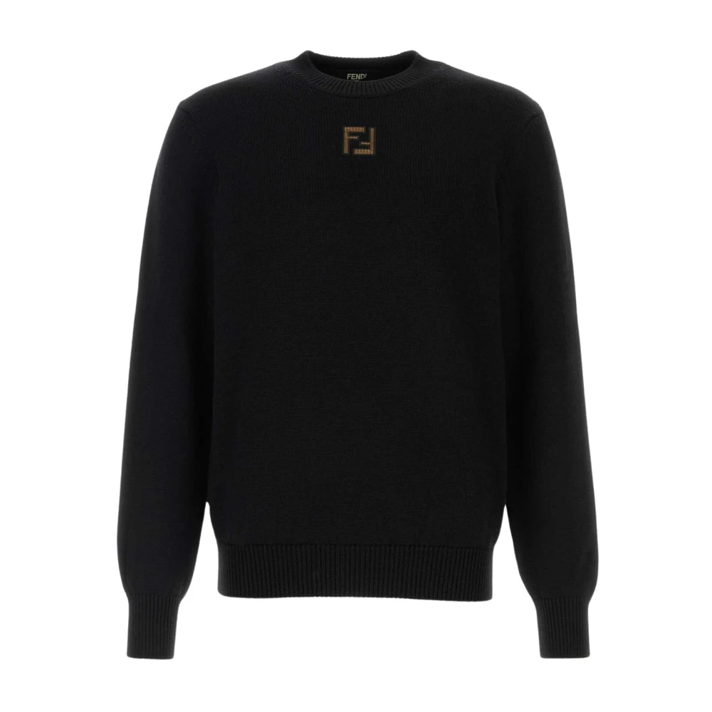 Fendi Men's Black Round-Neck Knitwear, Xl, Ff Logo Knit Jumper
