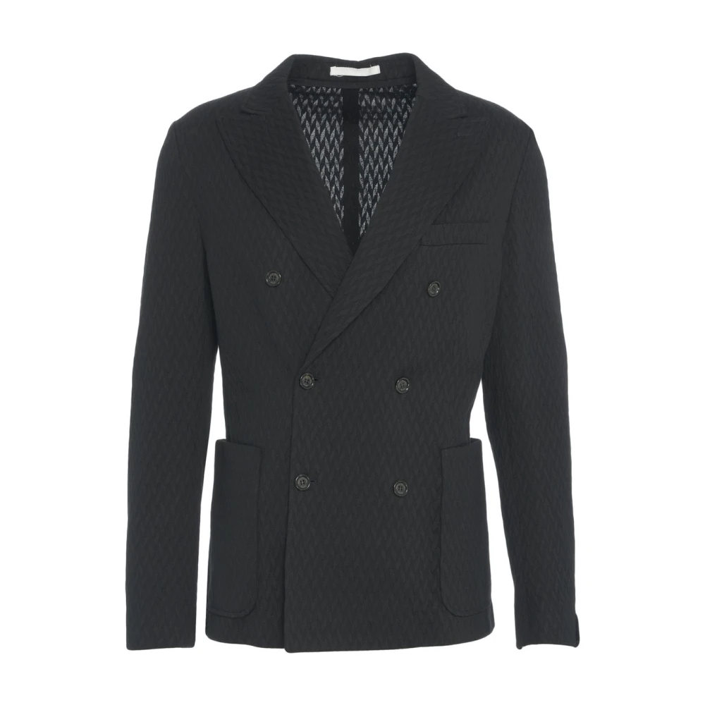Paolo Pecora Zwarte Double-Breasted Chevron Blazer Black Heren
