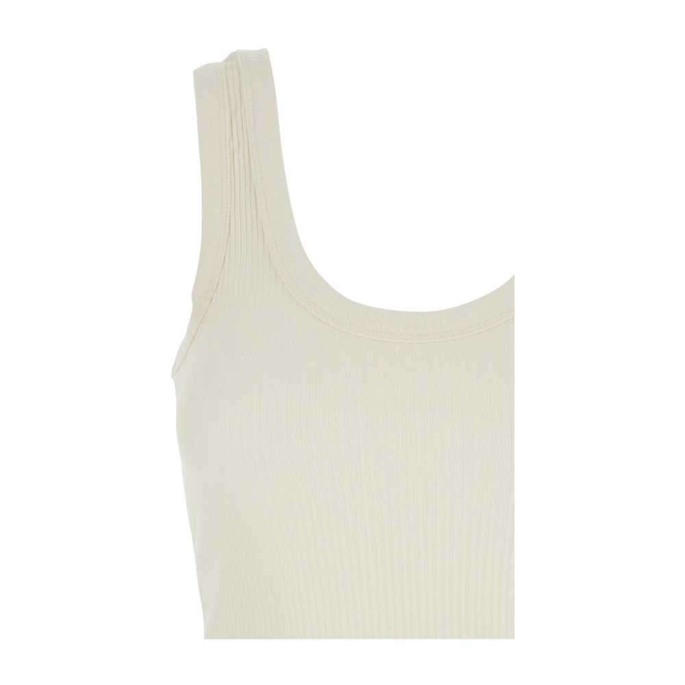 Tela Geribbelde U-hals Katoenen Top Vrouw White Dames