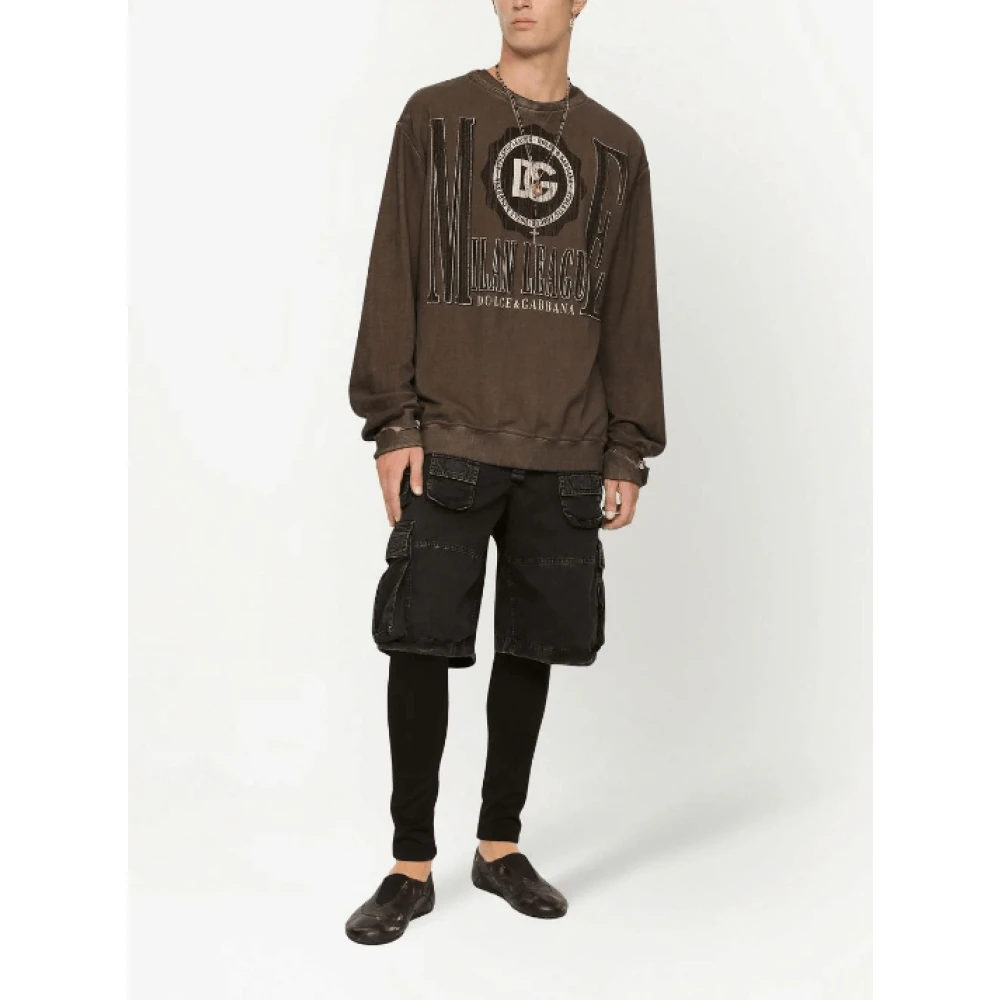 Dolce & Gabbana Bruine Logo-Print Katoenen Sweatshirt Brown Heren