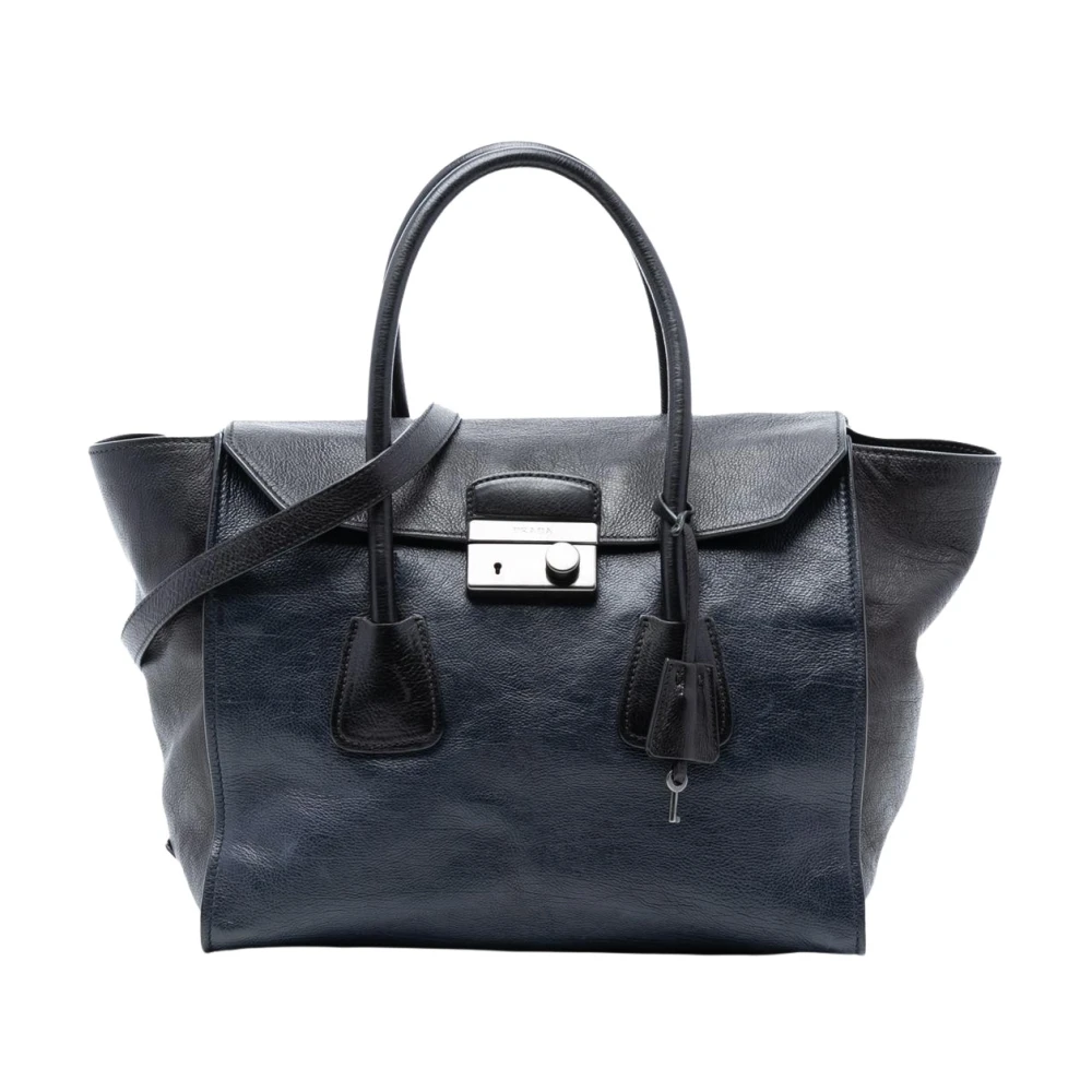 Prada Vintage Women's Blue Vintage Handbags, One Size, Pre-Owned Structured Leather Satchel