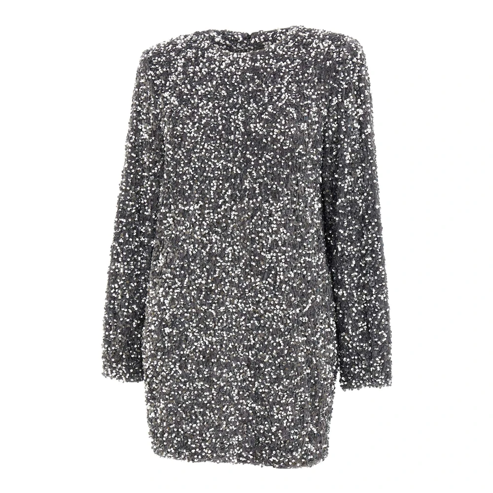 Elisabetta Franchi Zilveren Pailletten Geborduurde Minijurk Gray Dames