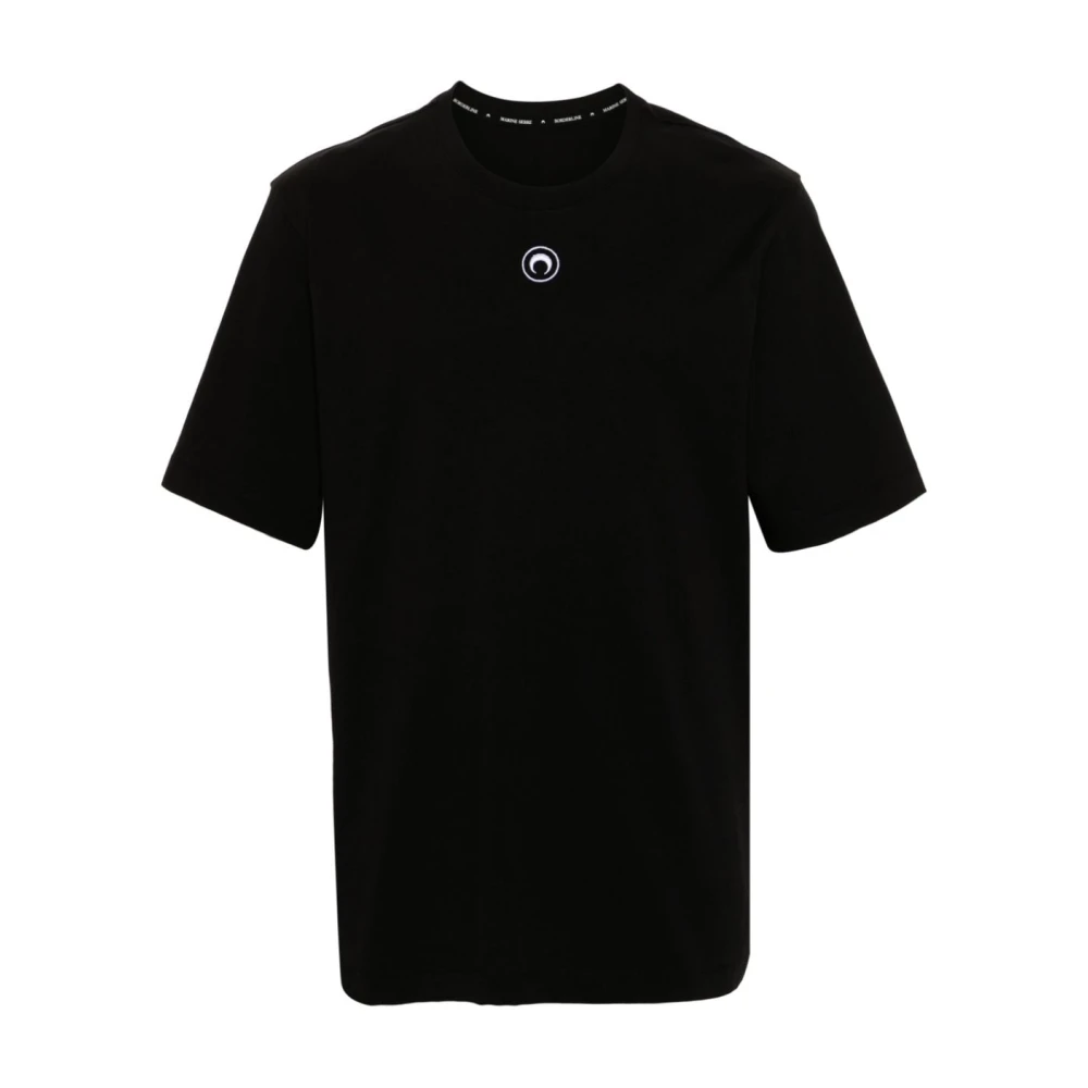 Marine Serre Svart ekologisk bomull T-shirt med halvmåne logo Black, Herr