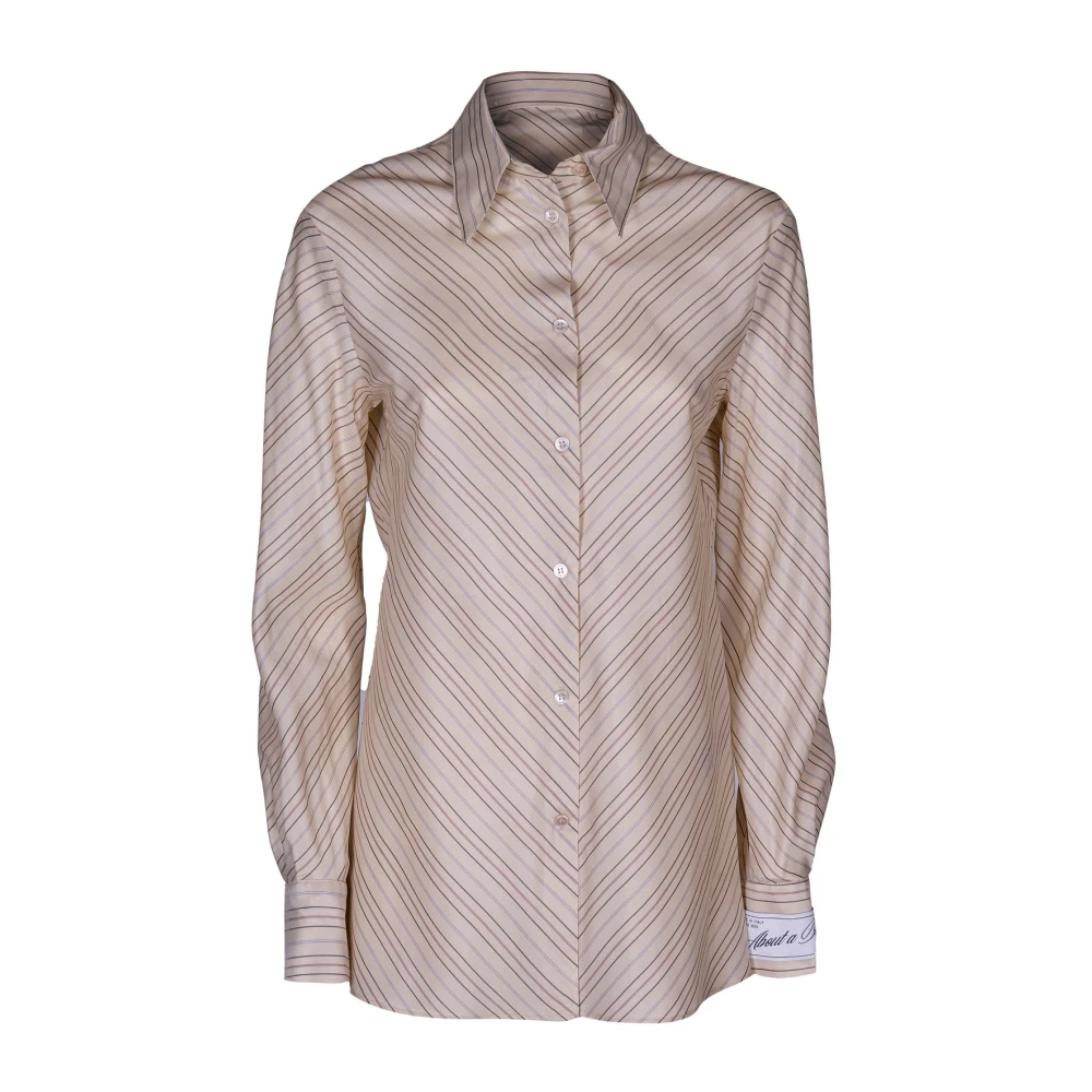 Erika Cavallini Gestreepte damesblouse Italiaans gemaakt Beige Dames