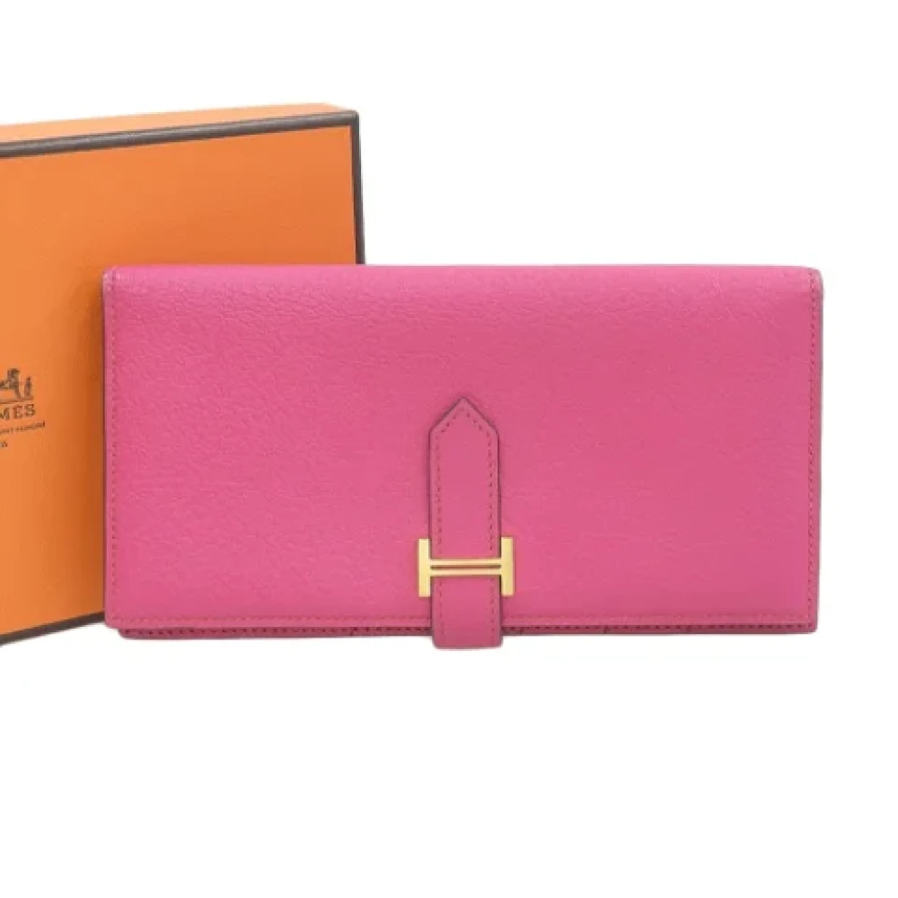 Hermès Vintage Tweedehands Roze Leren Hermes Portemonnee Pink Dames