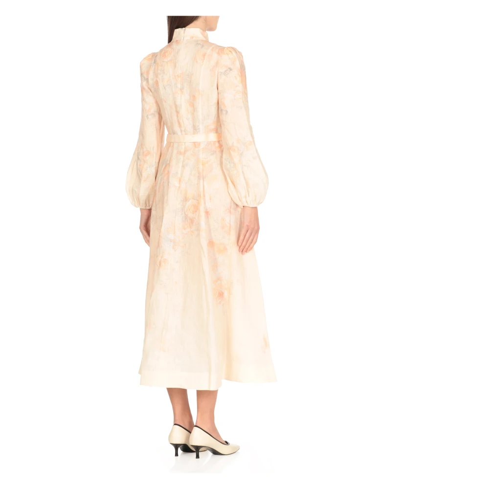 Zimmermann Roze Linnen Bloemenjurk met Knopen Pink Dames