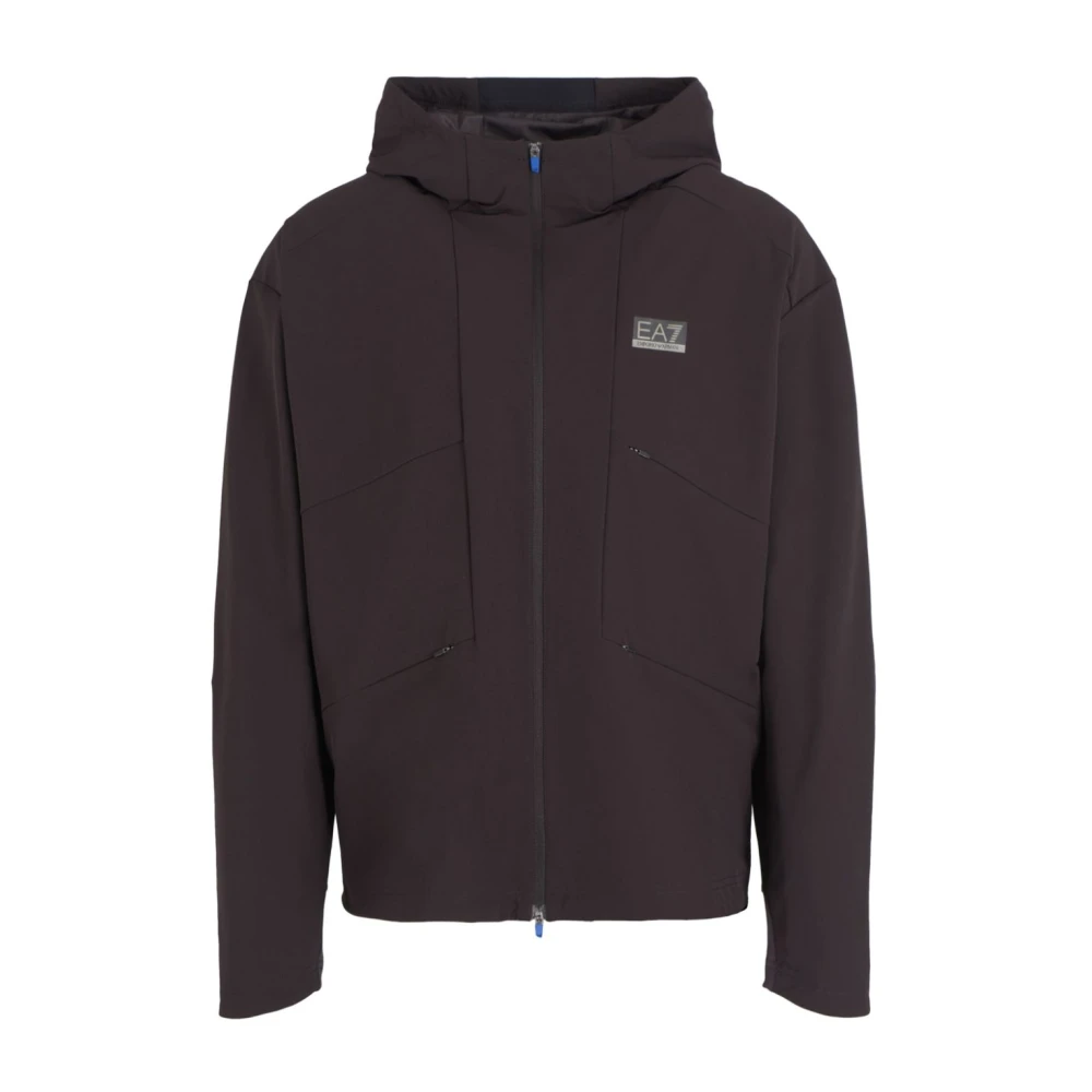 Emporio Armani EA7 Zwarte Sweater met Logopatch en Capuchon Black Heren