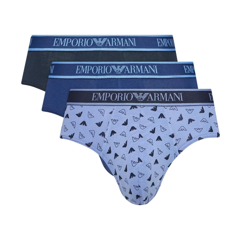 Emporio Armani Blauwe Katoenen Briefs Pak Blue Heren
