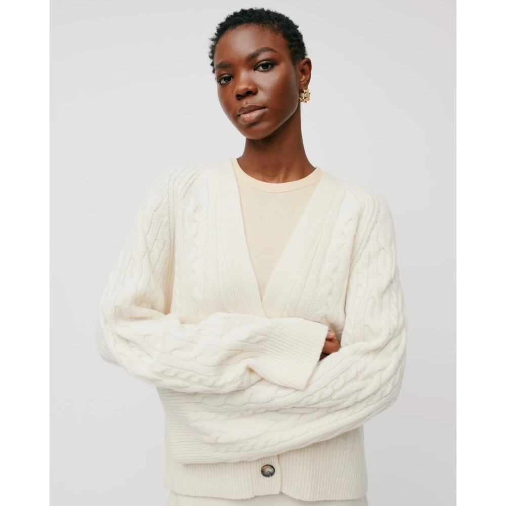 IVY OAK Kabelgebreide V-hals Vest White Dames