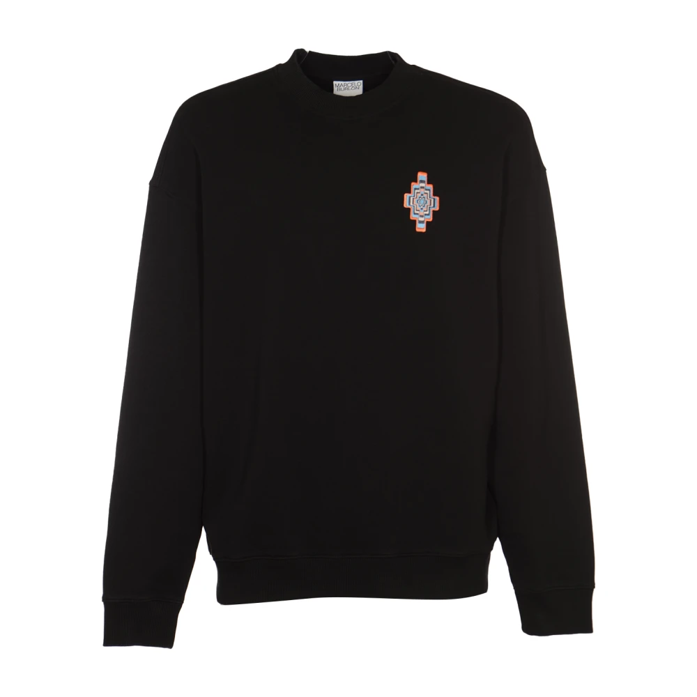 Marcelo Burlon Komfortabel Crewneck Sweatshirt med Optiskt Kors Design Black, Herr