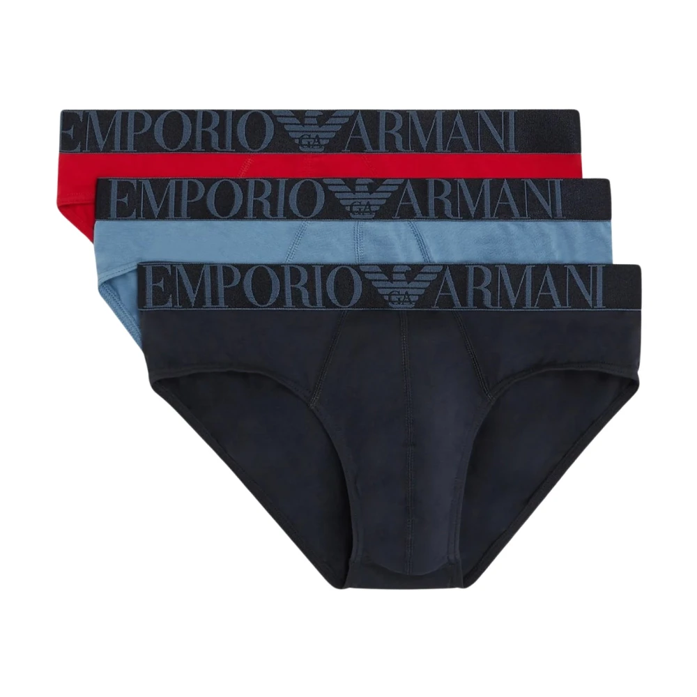 Emporio Armani 3-Pack Stretch Katoenen Slips Blauw Multicolor Heren
