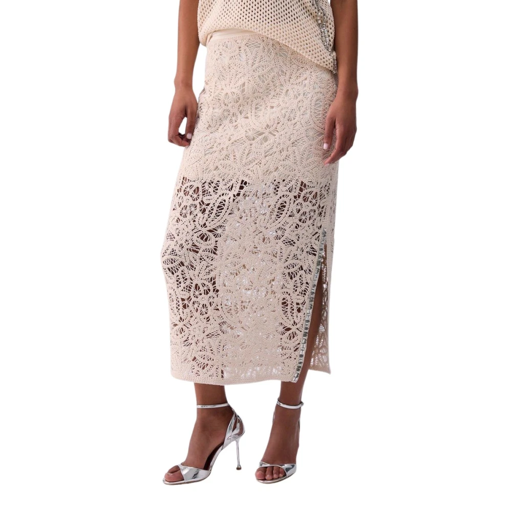 Liu Jo Women's Beige Macramé Midi Skirt