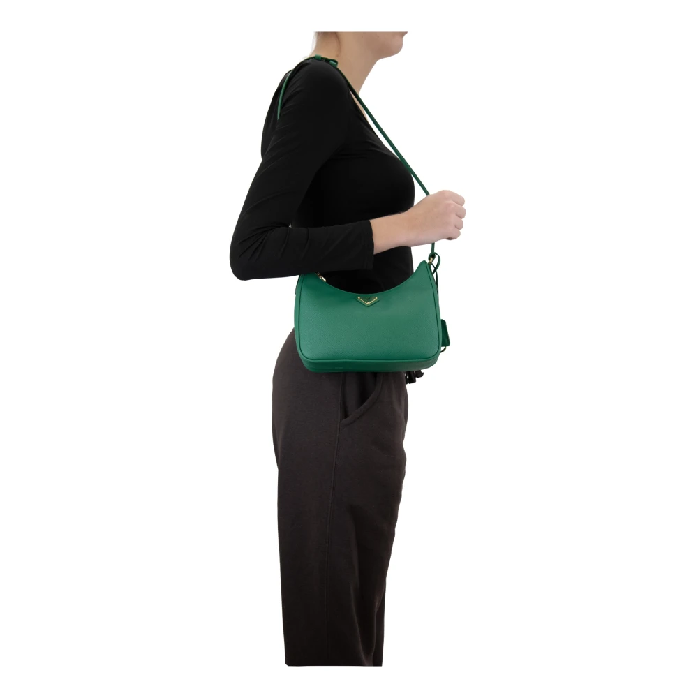 Prada Leren schoudertas met ritssluiting Green Dames