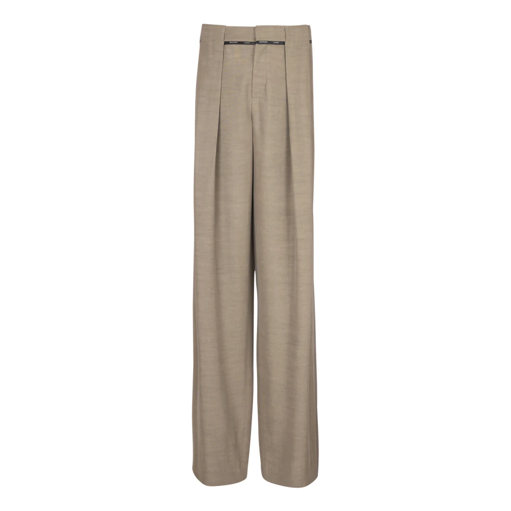 Balmain Wijde broek met plooien Beige Heren