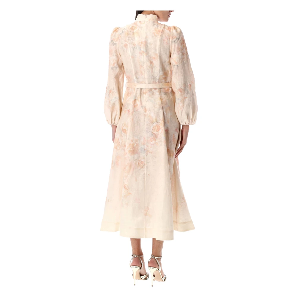 Zimmermann Bloemen Crush Buttoned Midi Jurk Beige Dames