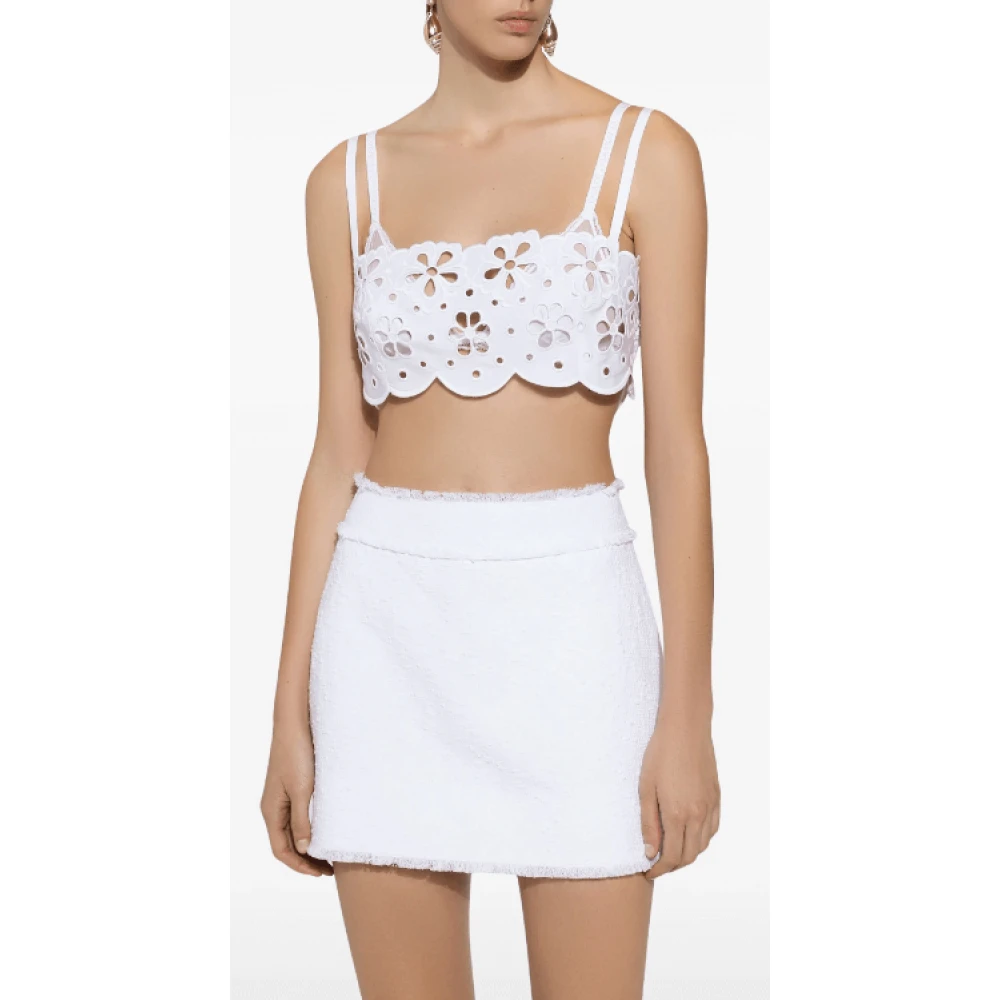 Dolce & Gabbana Witte Tweed Mini Rok Raffel Detail White Dames
