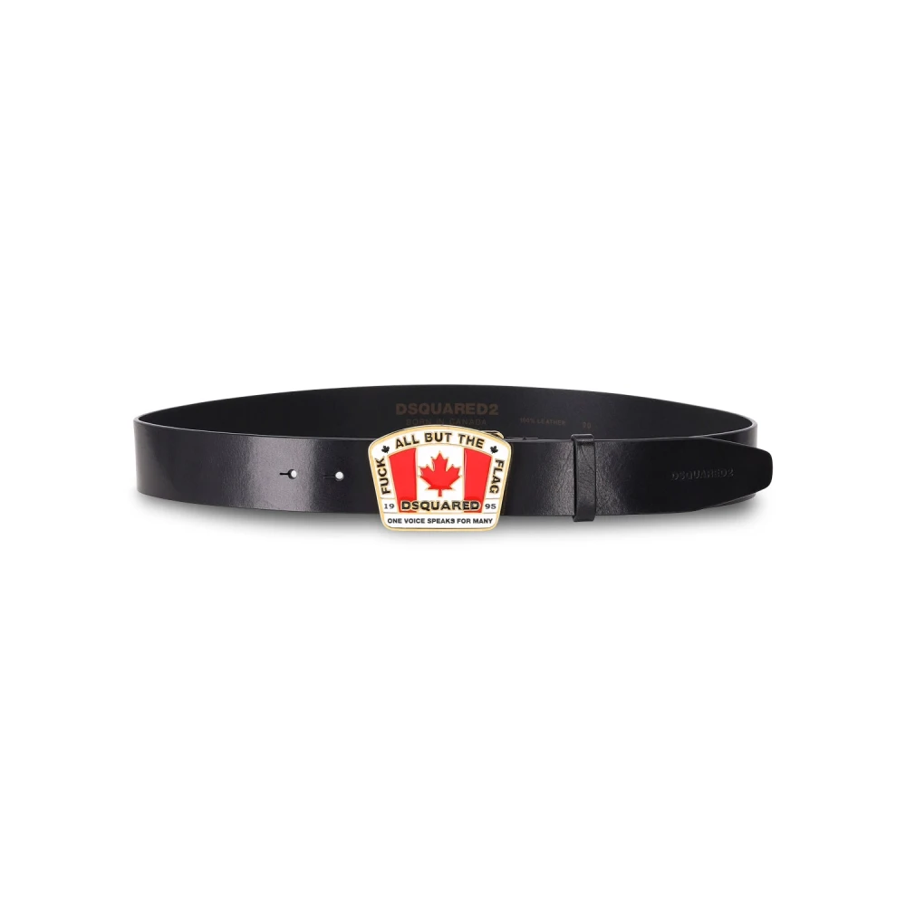 Dsquared2 Men's Black Luxury Leather Belt With Logo Buckle