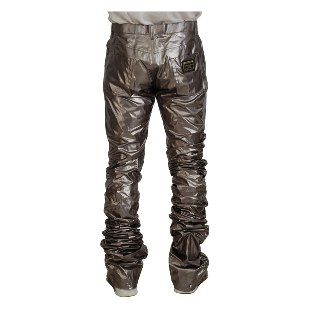 Dolce & Gabbana Metallic Silver Casual Pants Gray Heren
