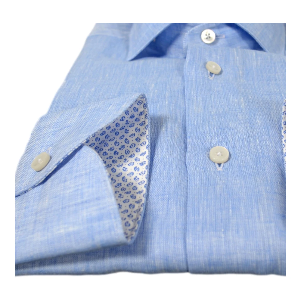 Xacus Tailor Fit Linnen en Katoenen Overhemd Celeste Blue Heren
