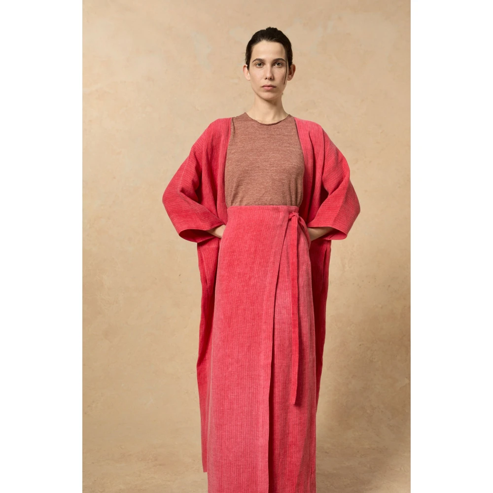 Cortana Gestreepte Linnen Oversized Jas Pink Dames