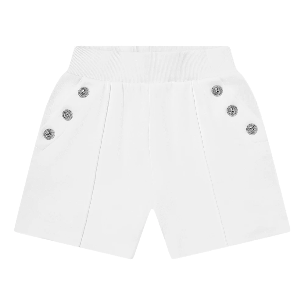Balmain Girls White Logo Button Shorts In - Shorts - 4 Y - Kids