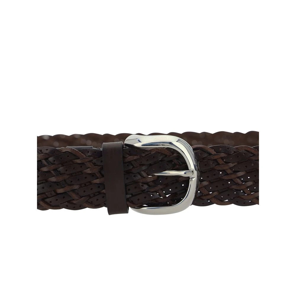 BRUNELLO CUCINELLI Gevlochten Leren Riem met Metalen Gesp Brown Heren
