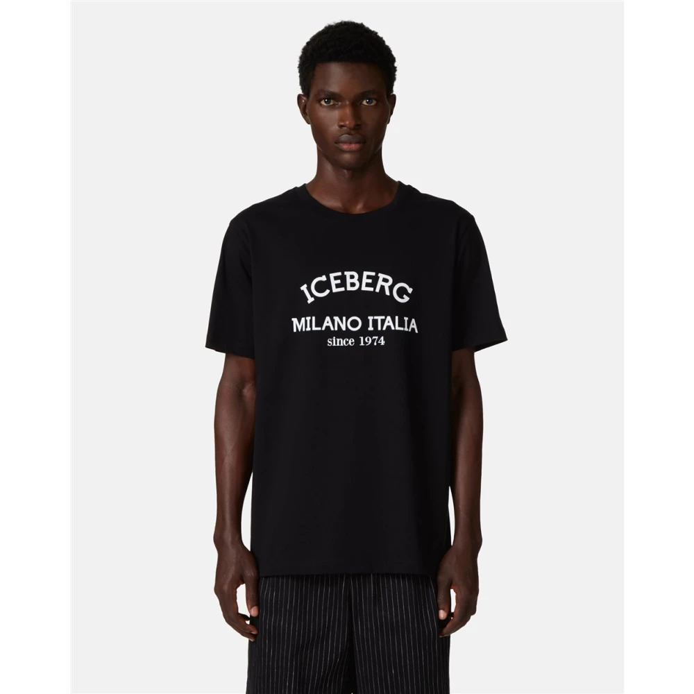 Iceberg Logo Print Zwart T-shirt Black Heren