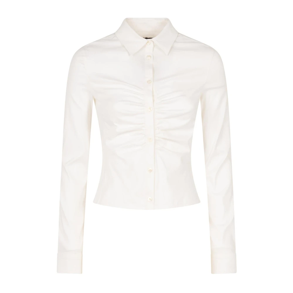 Balenciaga Women's White Shirts, S, Ruched Cotton Poplin Shirt