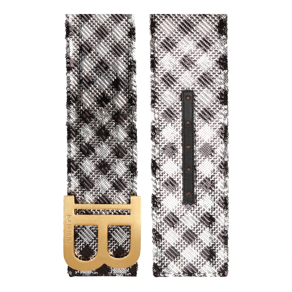 Balmain Gingham geborduurde B-Riem Black Dames