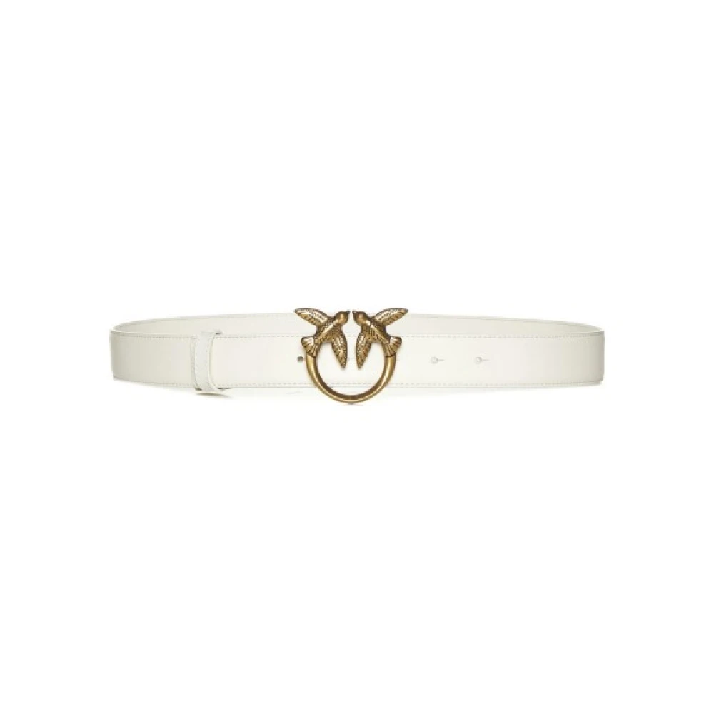 Pinko Women's White Love Birds Leather Belt 3Cm - Belts - S - Accessories
