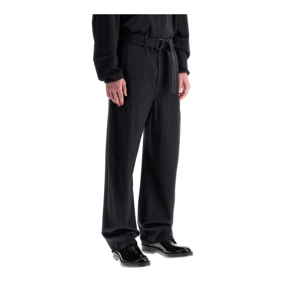 Lemaire Gedraaide Wollen Broek met Riem Gray Heren