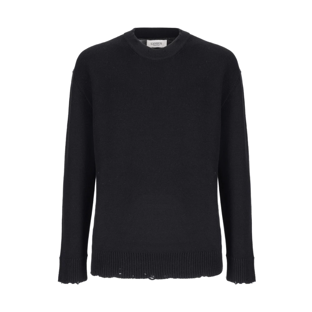 Laneus Zwarte Crew Neck Sweater met Logo Patch Black Heren