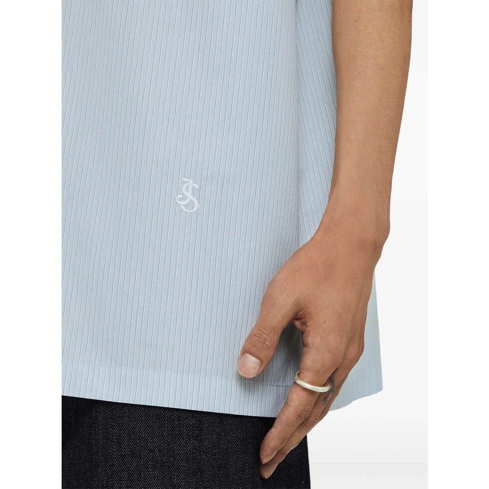 Jil Sander Blauw Gestreept Katoenen Overhemd Blue Heren