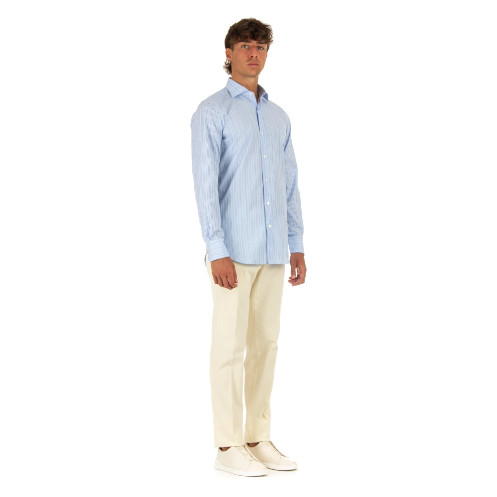 Finamore Heldere Blauwe Slim Fit Overhemd Blue Heren