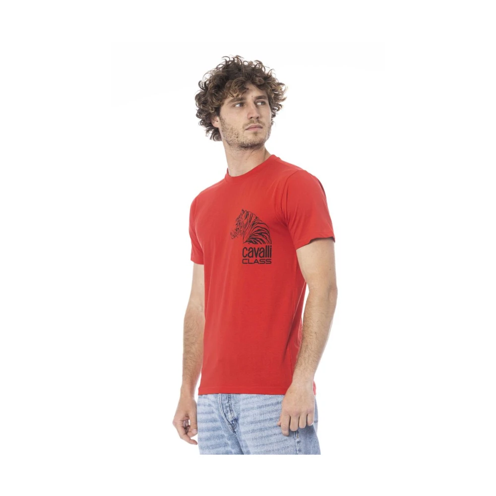 Cavalli Class Logo Print Ronde Hals T-Shirt Red Heren