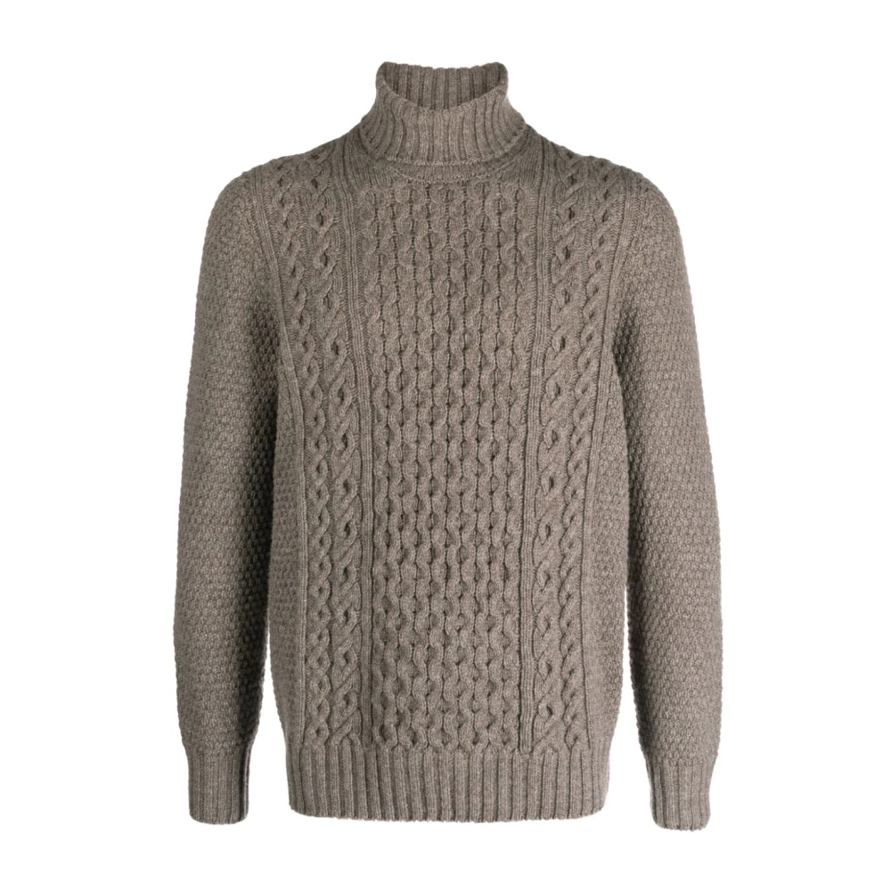 Drumohr Grijze Aran-gebreide Roll-Neck Sweater Gray Heren